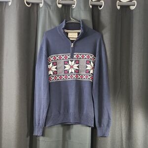 Snow Flake Quarter Zip Sweater In Navy